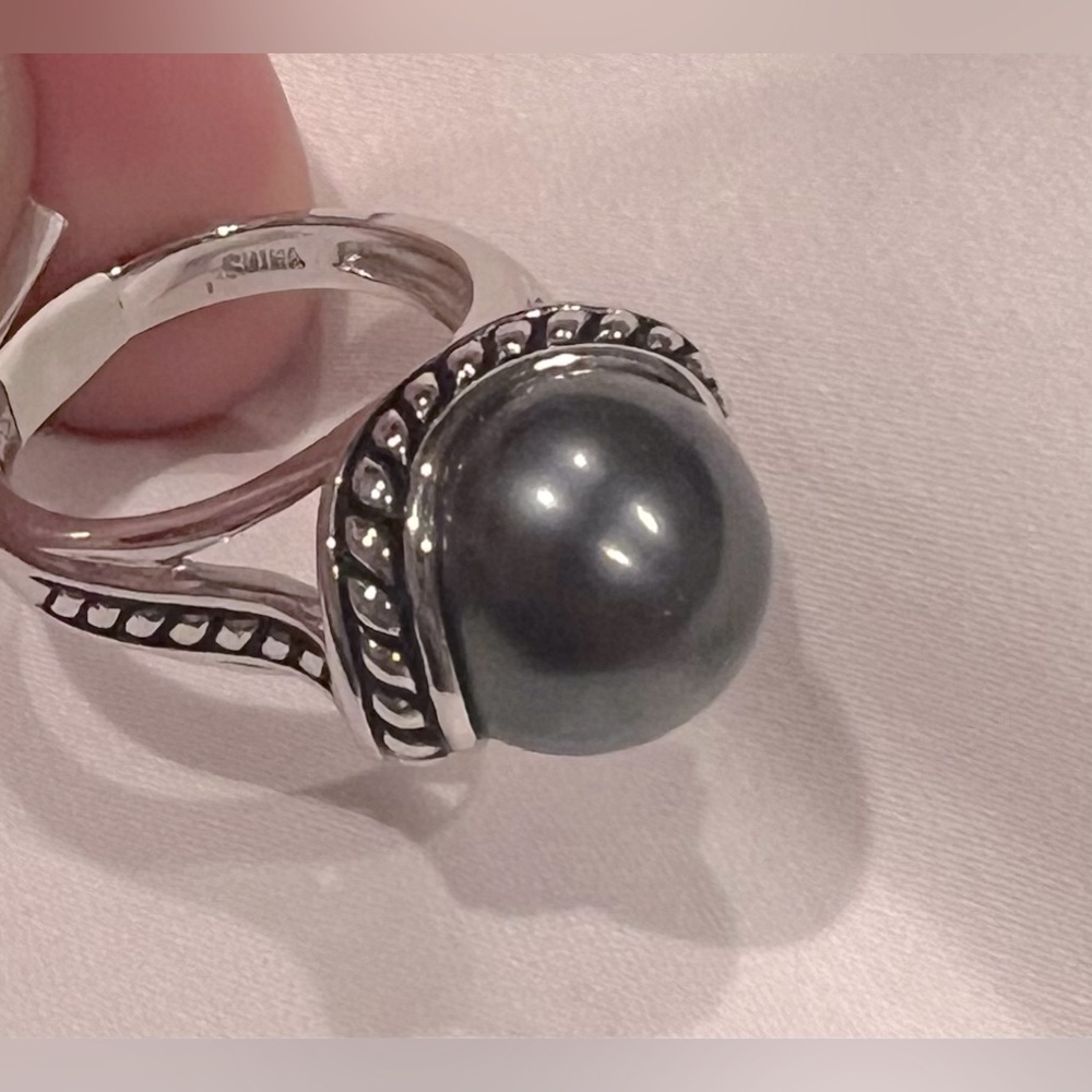 Designer Black Onyx Sterling Silver Ring Size 6
